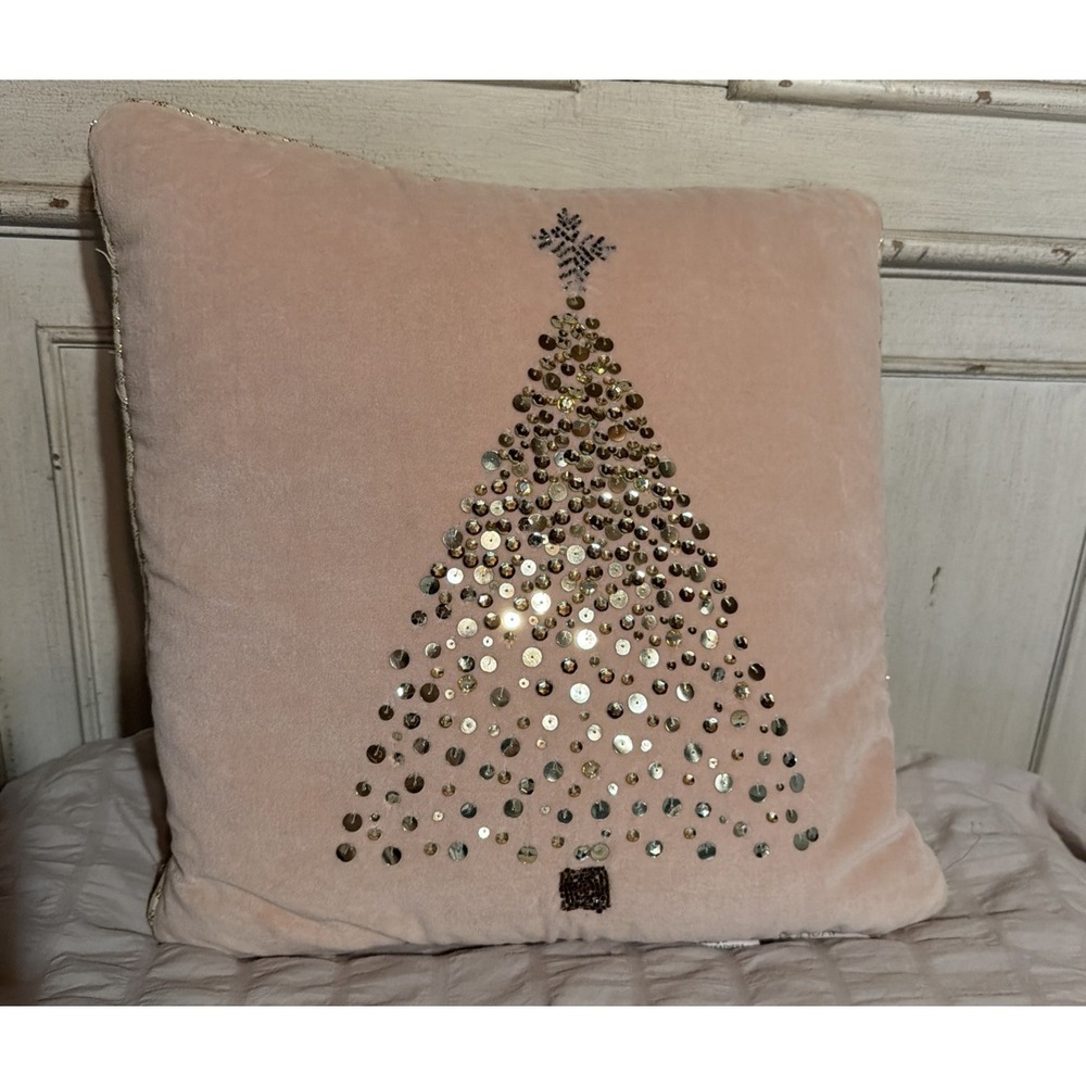 Pink Christmas Tree Sequins Pillow Envogue Holiday